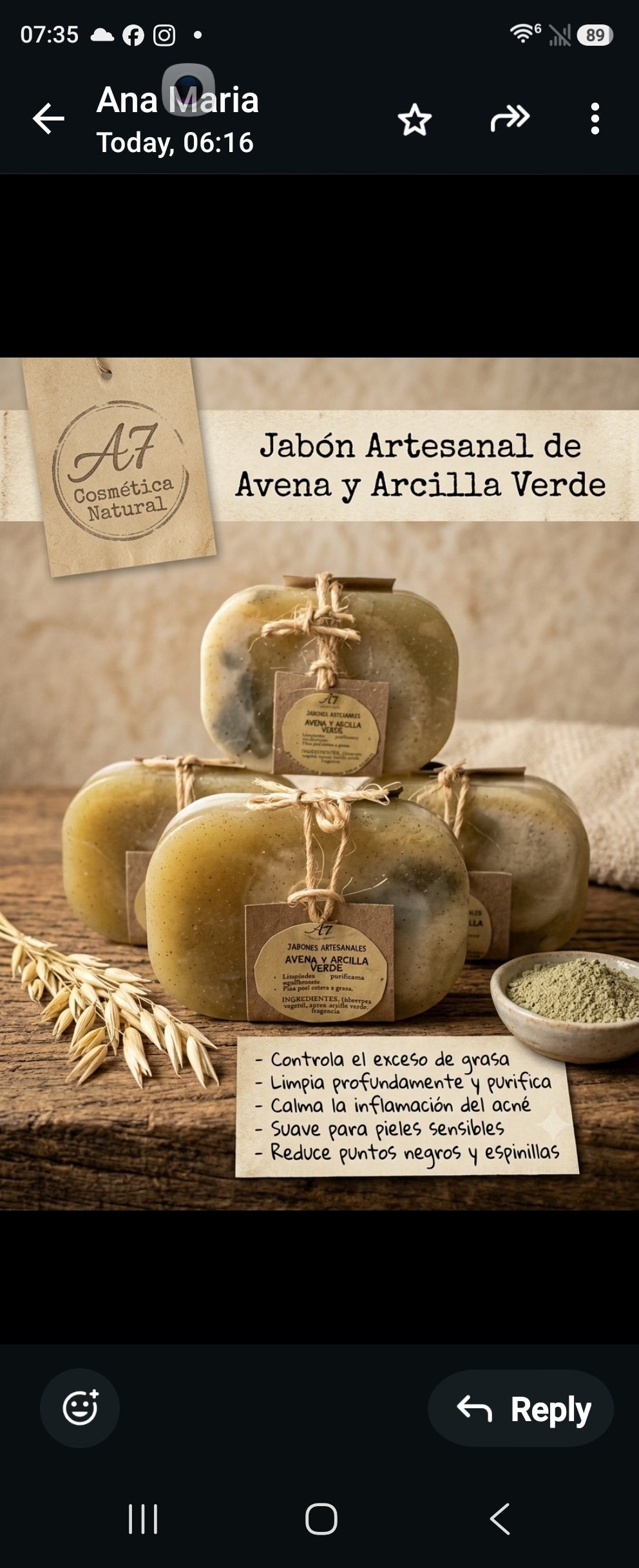 Jabon Artesanal De Avena Y Arcilla Verde