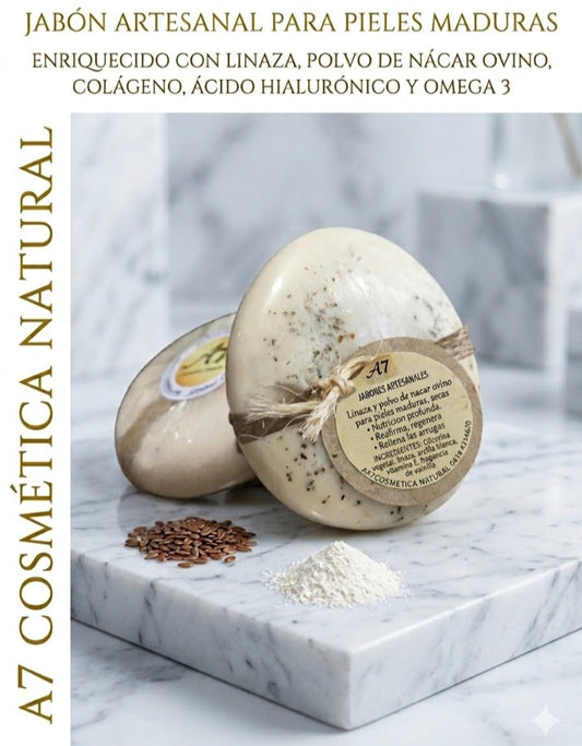 Jabon Linaza, polvo de Nacar Ovino, Colageno, Acido Hialuronico Y Omega 3